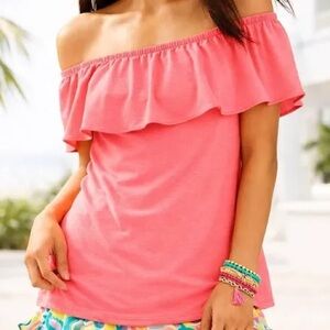 Lilly Pulitzer Coral Off-Shoulder Swim Coverup